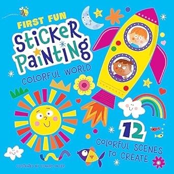first fun sticker painting colorful world 12 colorful scenes to create paint by sticker art designs for