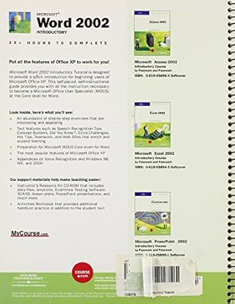 microsoft word 2002 introductory tutorial 1st edition pasewark and pasewark 0619058935, 978-0619058937