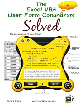 the excel vba user form conundrum solved the slim version with more filling in color 1st edition richard