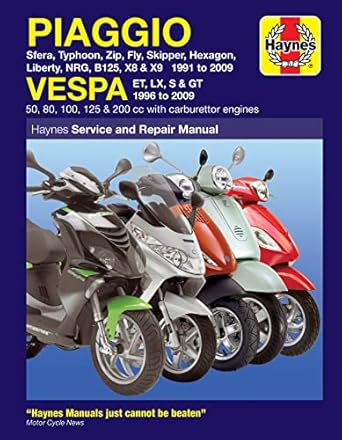 piaggio vespa sfera typhoon zip fly skipper hexagon liberty nrg b125 x8 and x9 1991 to 2009 and vespa et lx s