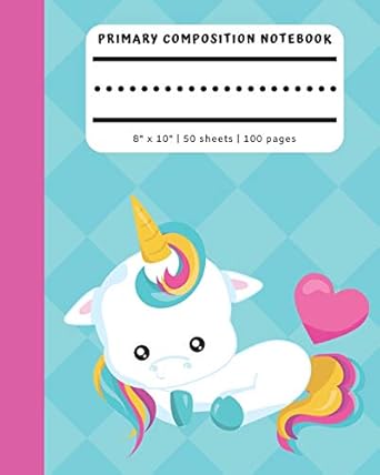 primary composition notebook with picture space unruled top dotted midline ruled bottom baby unicorn pink
