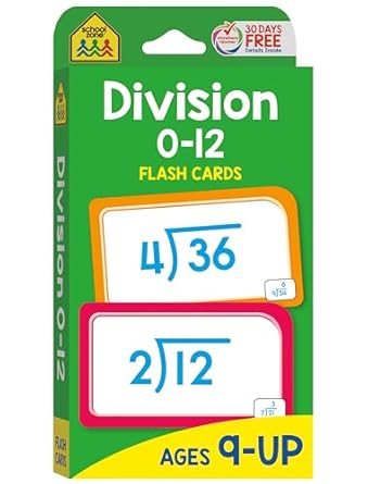 school zone division 0 12 flash cards 56 cards 3rd grade 4th grade math equations elementary math division