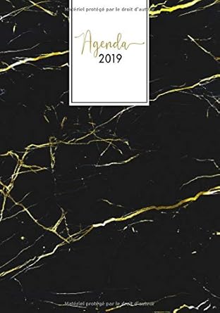 agenda 2019 12 mois planner calendrierhebdomadaire taille 15x21 cm motif abstrait marbre noir et or avec