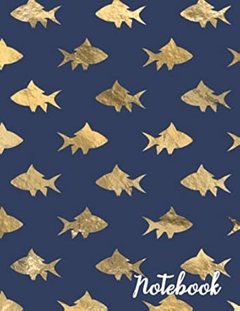 notebook fish pattern journal dark blue and gold large size for notes school and more 1st edition sea the