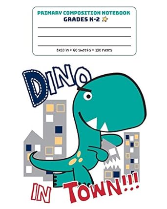 primary composition notebook grades k 2 dino in town story paper journal dashed midline and picture space