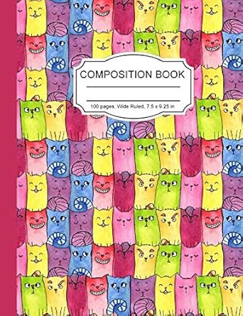 composition book colorful kawaii cats in rows wide ruled paper lined notebook journal for girls teens kids