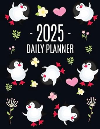 penguin daily planner 2025 keep track of all your weekly appointments cute funny black arctic bird organizer