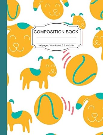 composition notebook kawaii dogs playing with balls yellow puppy wide ruled paper lined notebook journal for