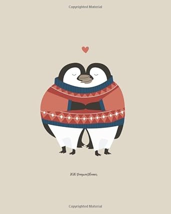 2020 penguin planner penguin hugs in an oversized sweater cute monthly and weekly calendar schedule and