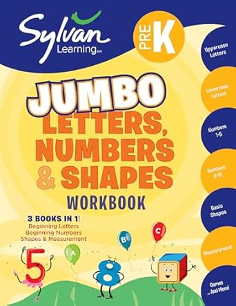 pre k letters numbers and shapes jumbo workbook 3 books in 1 beginning letters beginning numbers shapes and