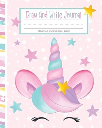 draw and write journal cute rainbow unicorn face primary composition notebook dashed midline with half page