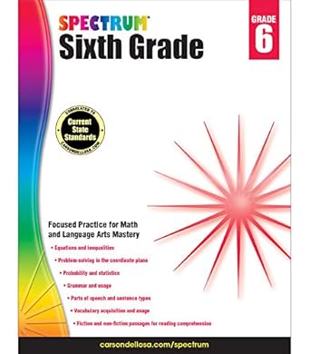 spectrum grade 6 math and language arts workbook 6th grade state standards for fractions decimals equations