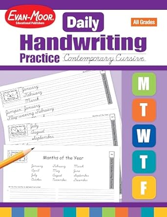 evan moor daily handwriting practice contemporary cursive kindergarten grade 6 homeschooling and classroom