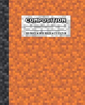 composition wide ruled writing notebook for boys and girls orange pixel gamer pattern blank lined book 1st