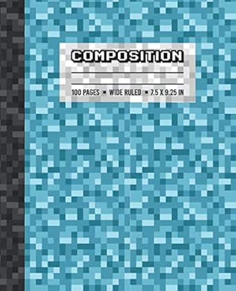 composition wide ruled writing notebook for boys and girls teal blue pixel gamer pattern blank lined book 1st