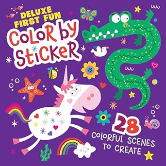 deluxe first fun color by sticker 28 colorful scenes to create paint by sticker art designs for kids ages 4 6