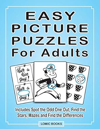 easy picture puzzles for adults includes spot the odd one out find the stars mazes and find the differences