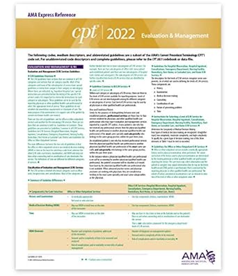 cpt express reference coding card 2022 evaluation and management 1st edition american medical association