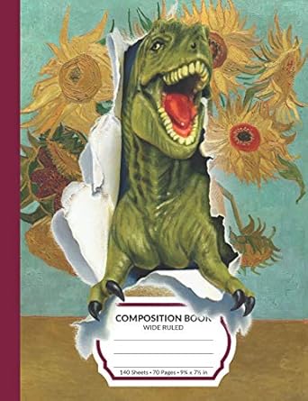 composition book dinosaur van gogh wide ruled blank lined writing notebook school exercise book for