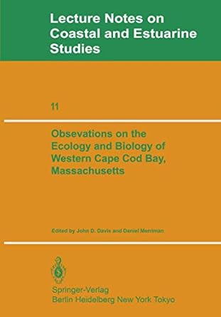 observations on the ecology and biology of western cape cod bay massachusetts 1st edition j d davis ,d