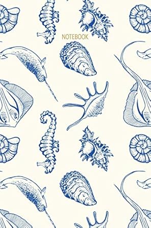 notebook sea life lined notebook and journal vintage cream and blue fish and shells cover nautical marine
