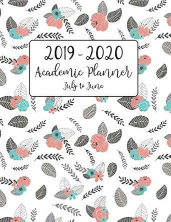 2019 2020 academic planner july to june pink blue gray floral motif for full academic year of july 2019 to
