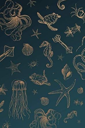 sea life animals brown journal ocean pattern with octopus sea horse sea turtle squid and jellyfish journal