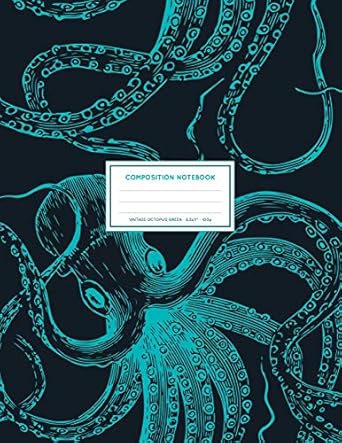 vintage octopus green ocean sea life octopus notebook college ruled 8 5x11 large 100 lined pages 1st edition