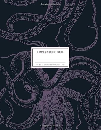 vintage octopus dark purple ocean sea life octopus notebook college ruled 8 5x11 large 100 lined pages 1st