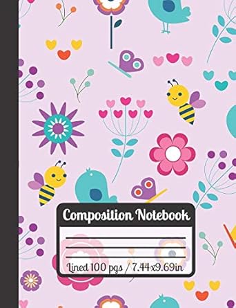 composition notebook bee and butterflyjournal with birds and bautiful purple flowers ideal for kids students