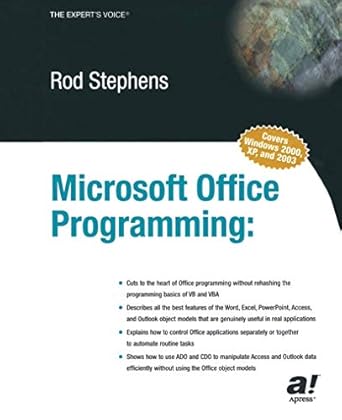 microsoft office programming a guide for experienced developers 1st edition rod stephens 1590591216,