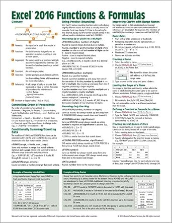 microsoft excel 2016 functions and formulas quick reference card windows version 1st edition beezix inc