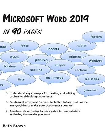 microsoft word 2019 in 90 pages 1st edition beth brown 0998684449, 978-0998684444