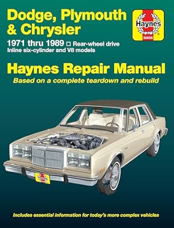 dodge plymouth and chrysler rwd 6cylinder and v8 models haynes repair manual 3x2 bbl carb setups fuel front
