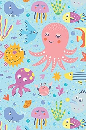 octopus notebook pretty octopus notebook for kids to write in cute light blue blank lined pink purple orange