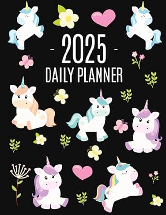 unicorn daily planner 2025 cute 2025 year organizer january december large funny magical fairy tale horse