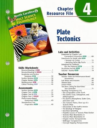 north carolina holt science and technology chapter 4 resource file plate tectonics grade 6 1st edition inc