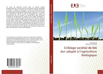 criblage varietal de ble dur adapte a lagriculture biologique 1st edition khaled sassi ,abderrazak daaloul