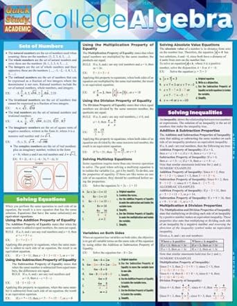 college algebra quickstudy laminated reference guide 1st edition ken yablonsky 1423220315, 978-1423220312