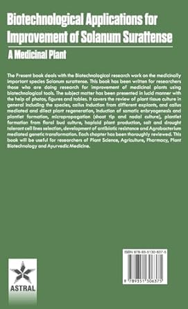 biotechnological applications for improvement of solanum surattense a medicinal plant 1st edition n rama