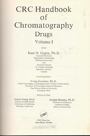 crc handbook of chromatography 1st edition ram n gupia 0849330300, 978-0849330308