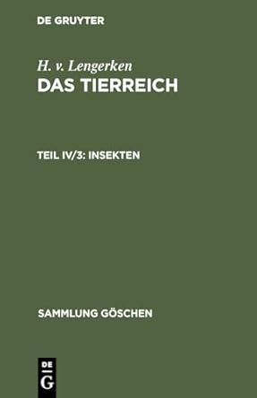 insekten 1st edition h v lengerken 3110061546, 978-3110061543