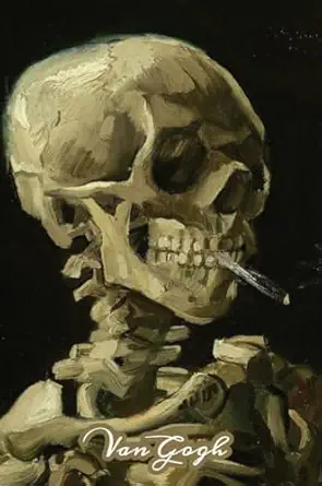 skeleton of a skull with a cigarette van gogh note book hardcover journal notebook diary with dot grid lined