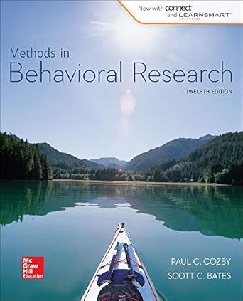 methods in behavioral research standalone book 1st edition paul c cozby ,scott bates 0077861892,