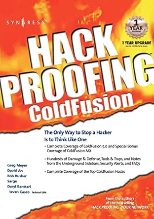 hack proofing coldfusion 1st edition steve casco ,rob rusher ,greg meyer ,sarge ,david vaccaro ,david an
