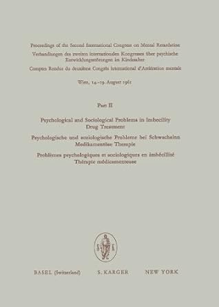 psychological and sociological problems in imbecility 1st edition o stur 3805515685, 978-3805515689