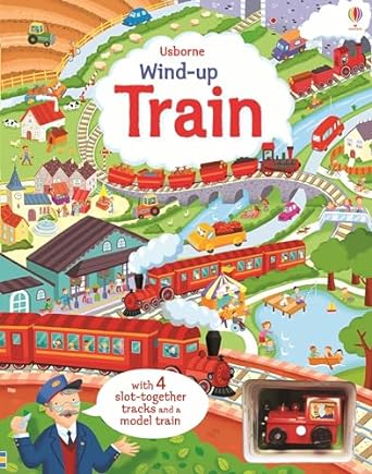 wind up train a toy and book combo with a steam train adventure through cities mountains and rivers and a