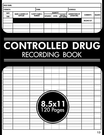 controlled drug recording book medication record log for hospital homes nursing clinics pharmacies and others