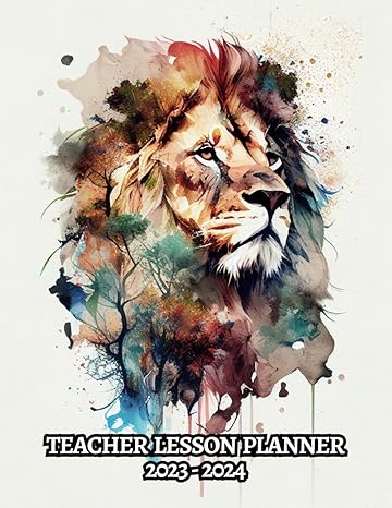 watercolor lion teacher lesson planner weekly and monthly academic year record student grades assignments and