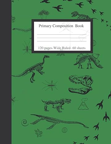 primary composition book green dinosaur fossil and mini volcanos cover this wide ruled lined paper 1st